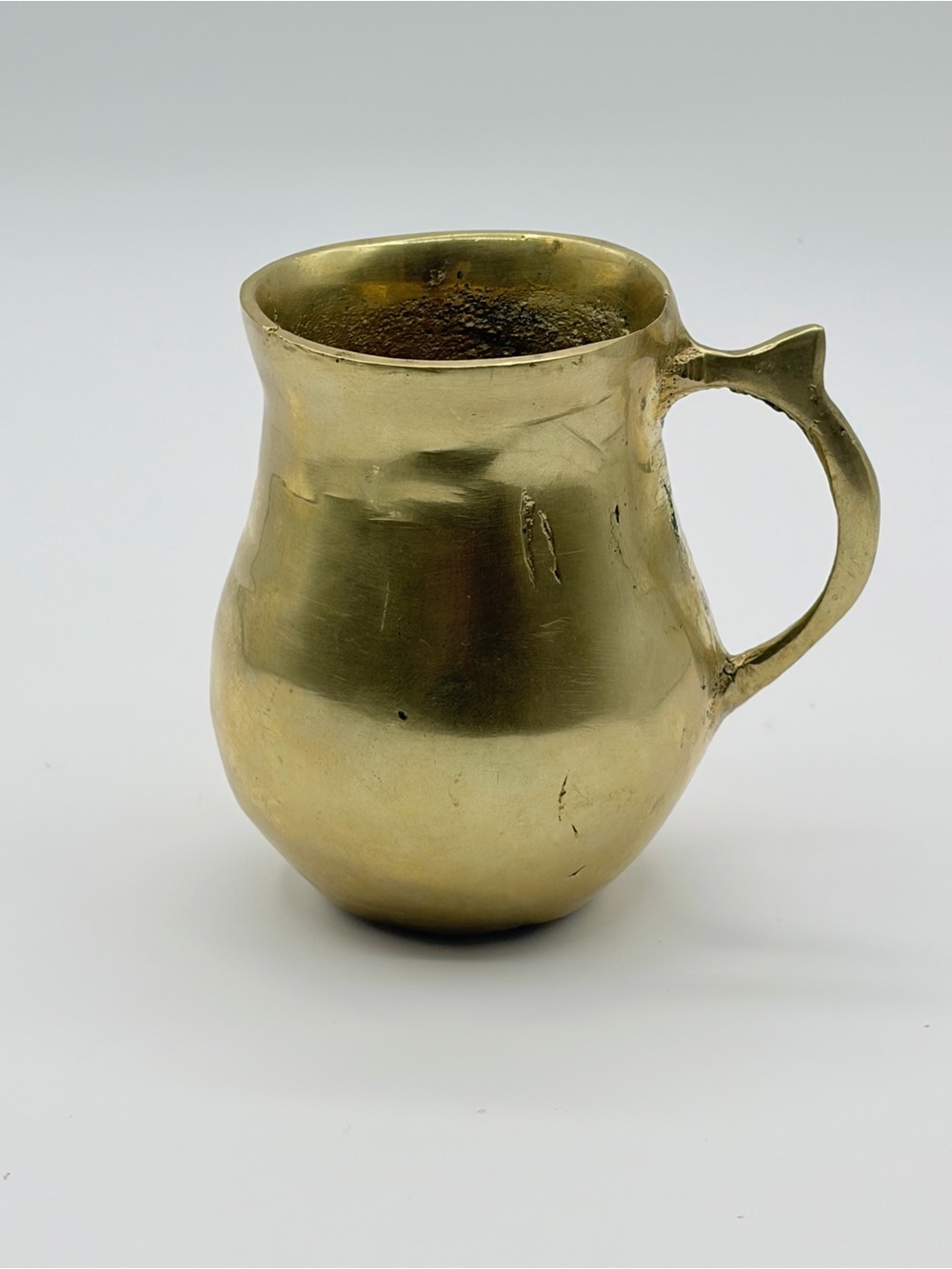 1980's Brutalist Solid Brass Pitcher - Vase -  Cup  / Heavy and Handmade